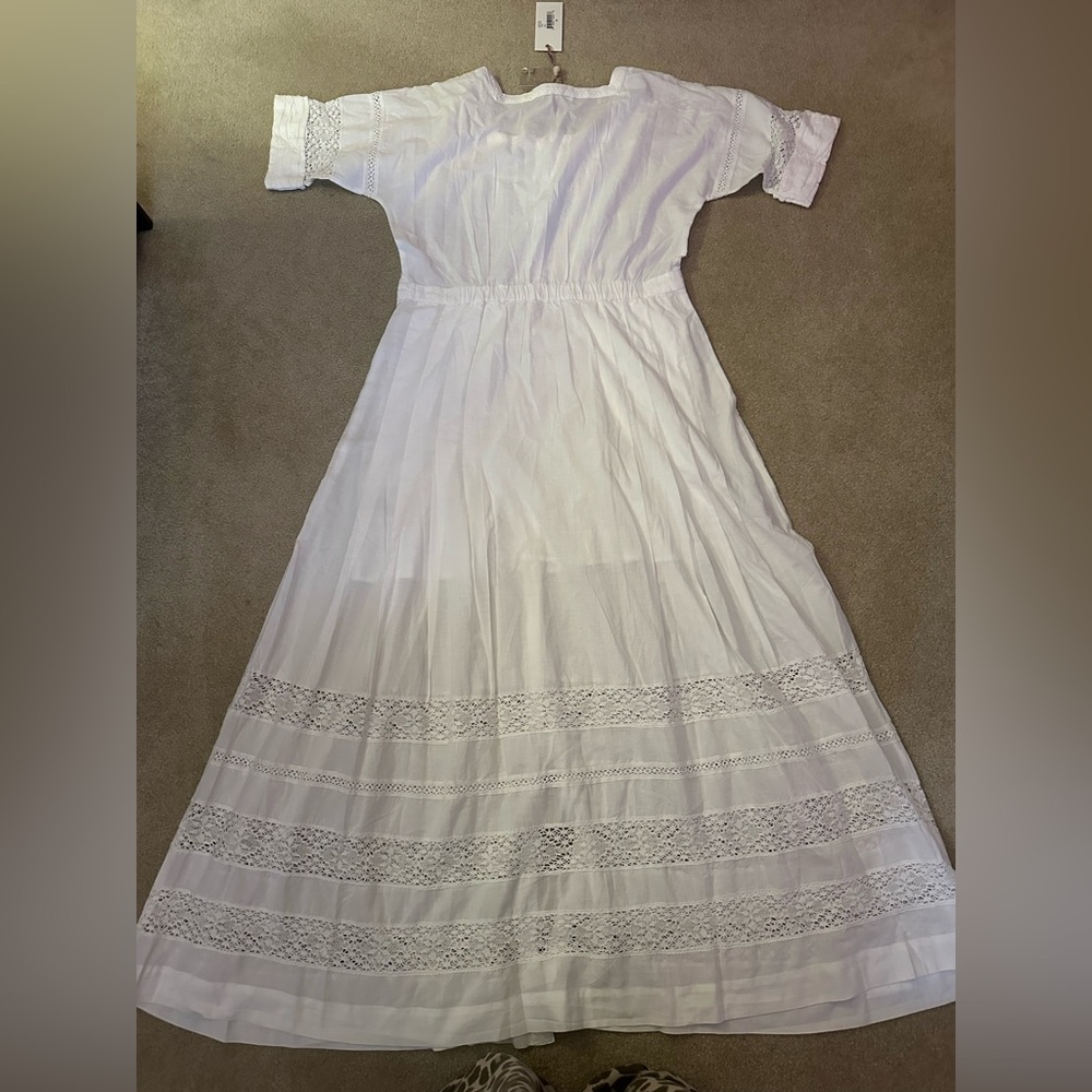 NWT LoveShackFancy Edie Voile Lace Trim Button Front Maxi Dress White Large - Picture 8 of 10